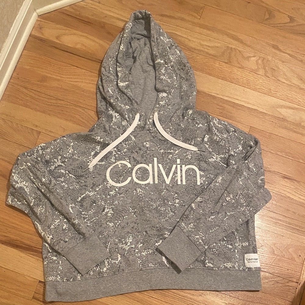 Calvin Klein Gray Patterned Cropped Hoodie